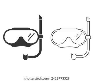 Diving mask line icon set. Underwater equipment simple illustration. Summer beach element in modern flat sign vector