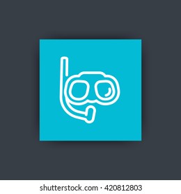 Diving mask linear icon on square, vector illustration