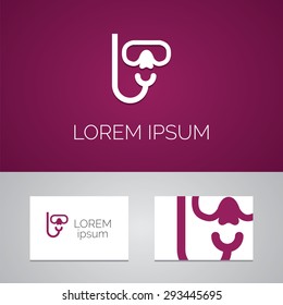 diving mask logo template icon design elements with business card 