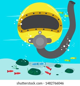 Diving mask over the ocean. Scuba diving concept - Vector. Scuba diving concept - Vector