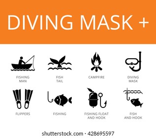 Diving Mask Plus Icons Set