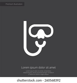 diving mask premium illustration icon, isolated, white on dark background, with text elements 
