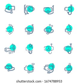 diving mask and scuba diving colored outline icon set. simple sign for dive mask icon concept. vector illustration. 