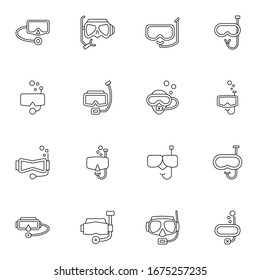 diving mask and scuba diving thin line icon set. simple sign for dive mask icon concept. vector illustration. 