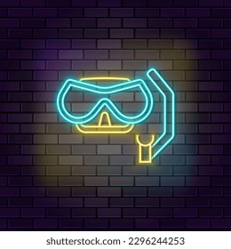 Diving mask sea icon brick wall and dark background.