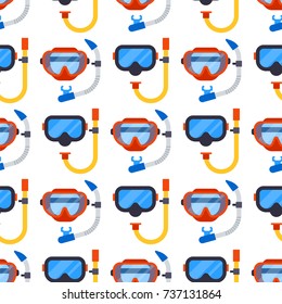 Diving mask seamless pattern background rubber snorkel water scuba leisure underwater beach plastic goggles vector illustration.