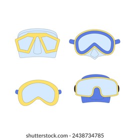 Diving mask set. Scuba mask isolated on white background. Equipment waterproof protection for swimming. Line art flat vector illustration.