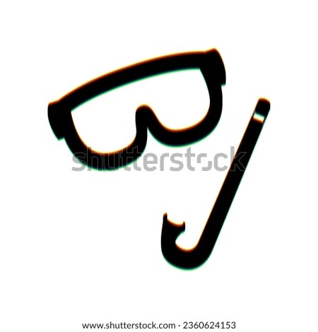 Diving mask sign. Black Icon with vertical effect of color edge aberration at white background. Illustration.