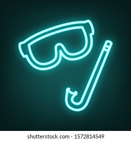 Diving mask sign. Cyan neon icon in the dark. Bluring. Luminescence. Illustration.