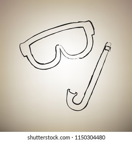 Diving mask sign. Vector. Brush drawed black icon at light brown background.