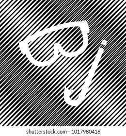 Diving mask sign. Vector. Icon. Hole in moire background.