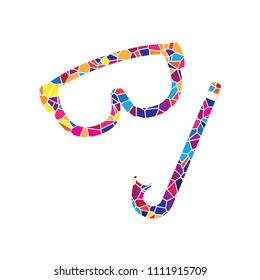 Diving mask sign. Vector. Stained glass icon on white background. Colorful polygons. Isolated.