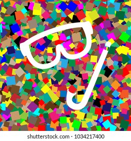Diving mask sign. Vector. White icon on colorful background with seamless pattern from squares.