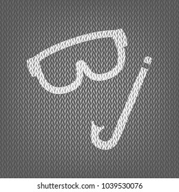 Diving mask sign. Vector. White knitted icon on gray knitted background. Isolated.