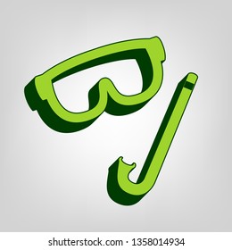 Diving mask sign. Vector. Yellow green solid icon with dark green external body at light colored background.