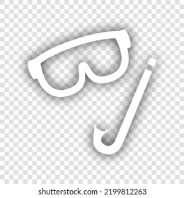 Diving mask sign. White Icon with dropped natural gray Shadow at transparent Background. Illustration.