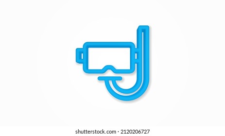 Diving mask and snorkel 3d line flat color icon. Realistic vector illustration. Pictogram isolated. Top view. Colorful transparent shadow design.