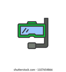 Diving Mask and Snorkel filled outline icon, line vector sign, linear colorful pictogram isolated on white. Scuba mask symbol, logo illustration. Pixel perfect vector graphics