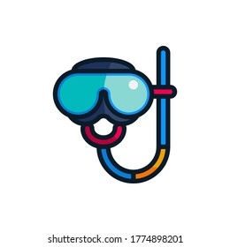 Diving mask with snorkel filled outline icons. Vector illustration. Editable stroke. Isolated icon suitable for web, infographics, interface and apps.
