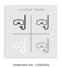 Diving mask with snorkel flat black and white vector icon.