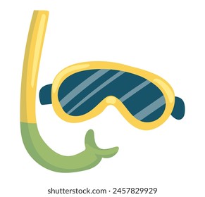 Diving mask and snorkel in flat design. Costume elements for sea snorkeling. Vector illustration isolated.