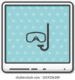 Diving mask with snorkel flat vector icon.