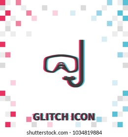 Diving mask with snorkel  glitch effect vector icon.