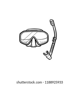 Máscara de buceo con el símbolo del doodle dibujado a mano con tubo de buceo. Material de submarinismo, ocio y esnórquel. Ilustración vectorial para impresión, web, móvil e infografía sobre fondo blanco.