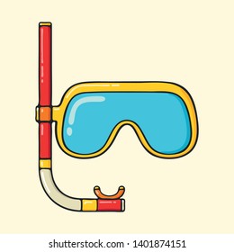 Diving mask with snorkel hand drawn pop art style illustration.