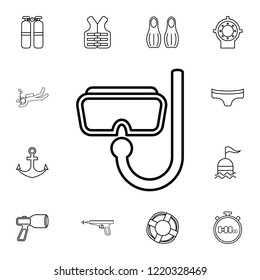 Diving mask with snorkel icon. Detailed set of diving, fishing and hunting icons. Premium quality graphic design icon. One of the collection icons for websites, web design, on white background