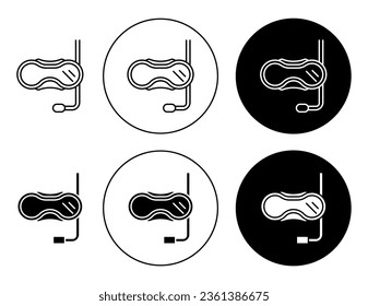 Diving mask and snorkel icon set. scuba diver diving mask vector symbol in black filled and outlined style.