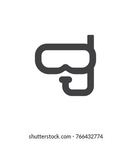 Diving mask and snorkel icon vector, filled flat sign, solid pictogram isolated on white. Scuba mask symbol, logo illustration.