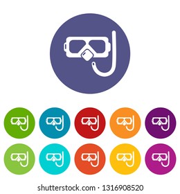 Diving mask snorkel icons color set vector for any web design on white background