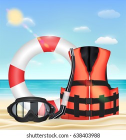 diving mask snorkel life vest and safety torus