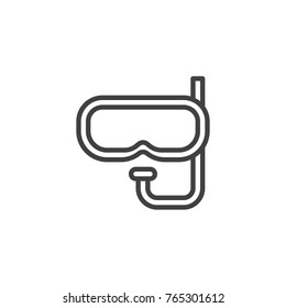 Diving mask and snorkel line icon, outline vector sign, linear style pictogram isolated on white. Scuba mask symbol, logo illustration. Editable stroke