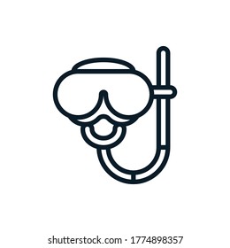 Diving mask with snorkel outline icons. Vector illustration. Editable stroke. Isolated icon suitable for web, infographics, interface and apps.