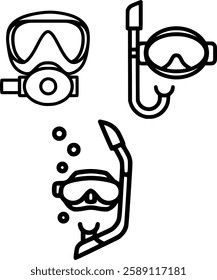 Diving Mask, Snorkel, Scuba Gear Icons | Snorkeling, Water Sports Equipment, Underwater Adventure, Dive Mask, Snorkeling Set, Ocean Exploration, Swimming Gear, Scuba Diving