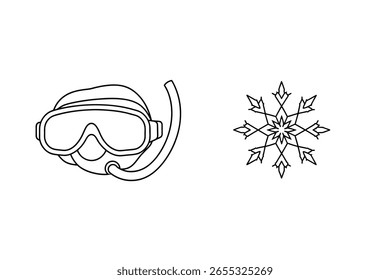 Diving mask and snowflake snorkel winter