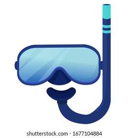 Máscara de buceo en el diseño vectorial. Ilustración gráfica aislada en fondo blanco. Equipo de protección, deporte, concepto de aventura. Elemento moderno en colores azules.