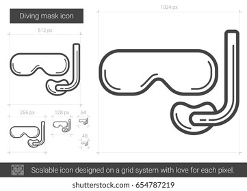 Diving mask vector line icon isolated on white background. Diving mask line icon for infographic, website or app. Scalable icon designed on a grid system.