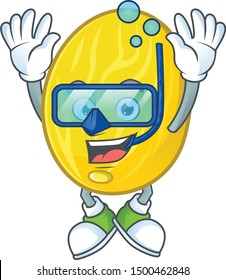 Diving melon cartoon character on white background
