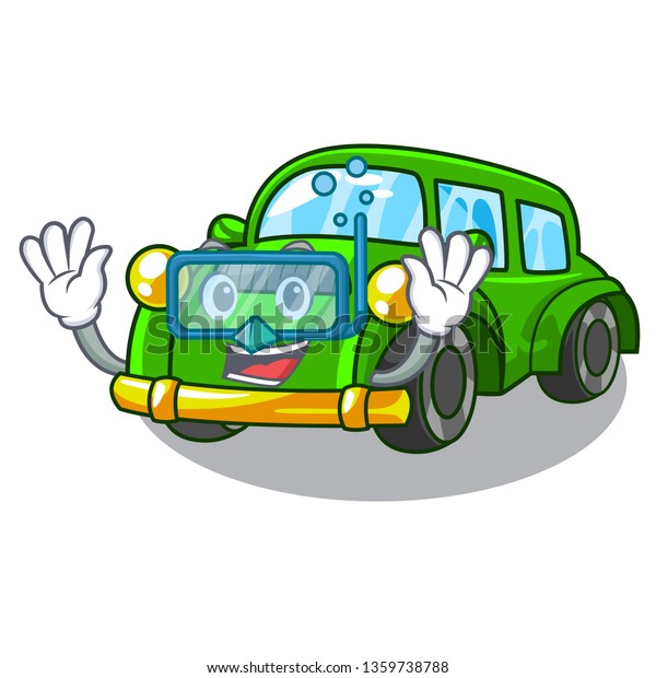 Diving\
miniature classic car in shape\
characters