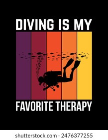 diving is my favorite therapy. Scuba Diving Vintage T Shirt Design