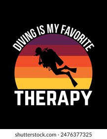 diving is my favorite therapy. Scuba Diving Vintage T Shirt Design