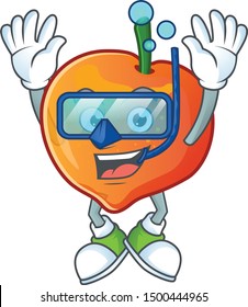 Diving nectarine character mascot funny shape cartoon.