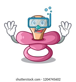 Diving newborn is sucking a pacifier cartoon