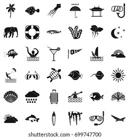 Diving in ocean icons set. Simple style of 36 diving in ocean vector icons for web isolated on white background