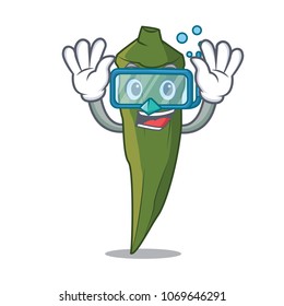 Diving Okra Character Cartoon Style