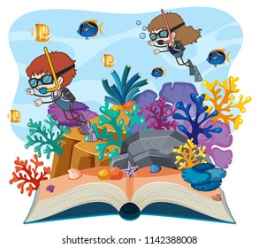 A diving open book illustration