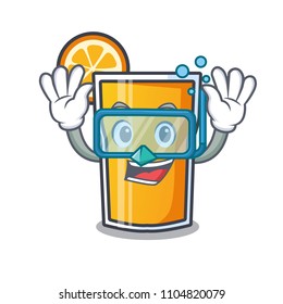Diving orange juice character cartoon